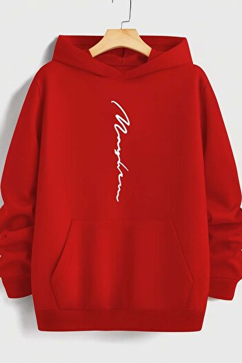 Trend Sizde Unisex Red Wanderlust Printed Hooded Sweatshirt