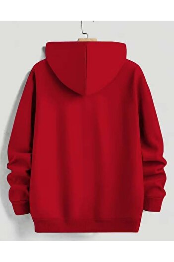 Trend Sizde Unisex Red Wanderlust Printed Hooded Sweatshirt