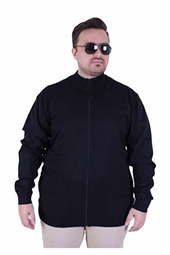 Starbattal Men's Plus Size Zippered Cardigan 23754 Black