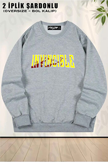 ZOKAWEAR Unisex Loose Fit Invincible - Blood Stained Printed Design Oversize Crew Neck Sweatshirt
