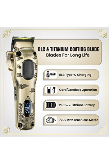 VGR V-027 Professional Hair Clipper, Salon Series with 7000 RPM Brushless Motor, 200-Min Runtime,2600mAh