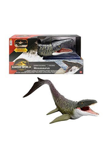 mattel JURASSIC WORLD Rebirth Super Colossal Mosasaurus Action Figure, Dinosaur Toy With 2 Attack Ac