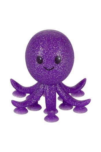 SHOPIENS Octopus Toy, Happy Pattern, Purple Color with Silver Glitter, Dimensions 7x7x7 cm, With Suction Cups,