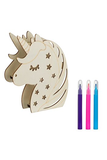 SHOPIENS Creative Wooden Set, Unicorn, Multicolor, Illuminated, 3 Markers, Dimensions 12.5x2.5x15.5cm, MYONNA I