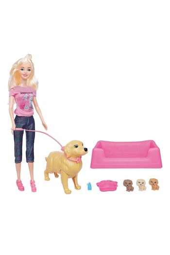 SHOPIENS Set Doll with Dog, Betty, 3 Puppies, Multicolor, 3+ Years, MYONNA IT & E- COMMERCE ®