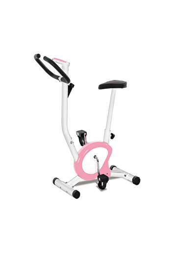 TSUMAB Magnetic Upright Exercise Bike – Adjustable Home Fitness Cycle with LCD Display (Pink & White)