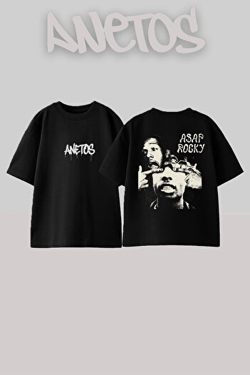 Anetos Asap Rocky 1 Design Back Printed Cotton Black Oversize T-Shirt