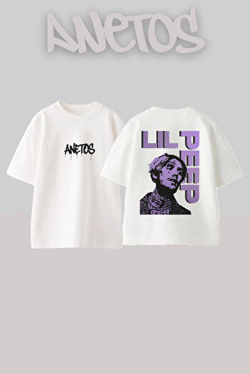 Anetos Lil Peep 2 Design Back Printed Cotton White Oversize T-Shirt