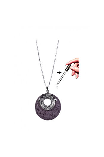 DROPY Volcanic stone locket for essential oils, aroma diffuser, silver chain, purple