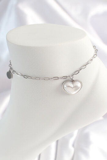 P Parla 316L Steel Silver Color Chain Model 3D Heart White Heart Figure Women's Anklet - Lisinya