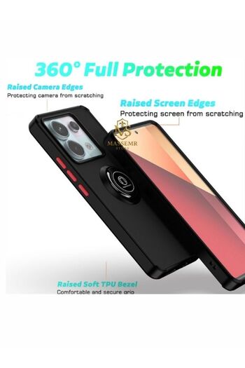 Massemr Xiaomi Redmi Note 14 Pro 4g Compatible Ring Silicone Cover Shock-Absorbing Premium Phone Case with Stand