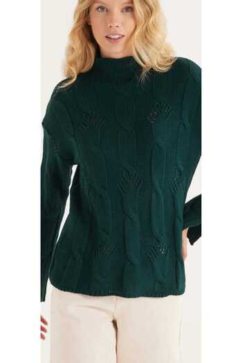 trivvy Women's Regular Fit Cut Half Turtleneck Knitted Patterned Sweater