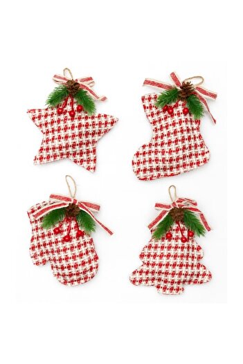 OEM Set of 4 Christmas decorations, for the tree, 3D, handmade, Special model, Glove, Fir tree, Star