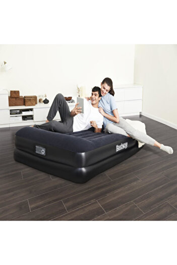 TSUMAB Bestway Inflatable Single Air Bed – Built-in Pillow, Waterproof Flocked Top