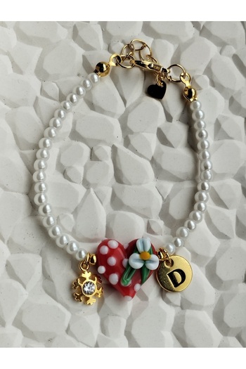 Amabel Jewelerys New Year's Heart Murano, Zircon Snowflake and Letter Detailed Bracelet