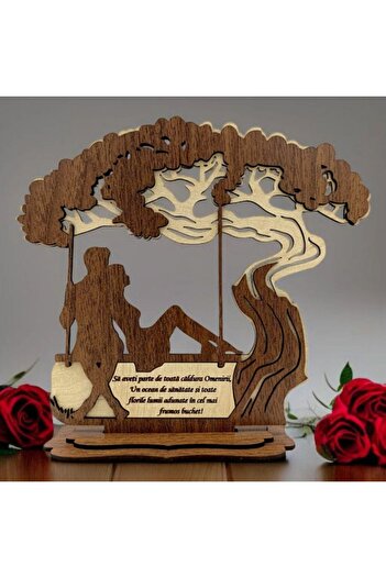 OEM Wooden decoration with the silhouette of a couple in a swing for wife/husband – 22 cm