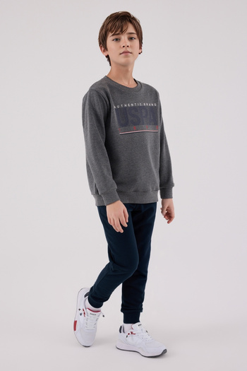 U.S. Polo Assn. Boys' Tracksuit Set – Pomegranate Flower & Anthracite Color, Uspa Printed Sports Model