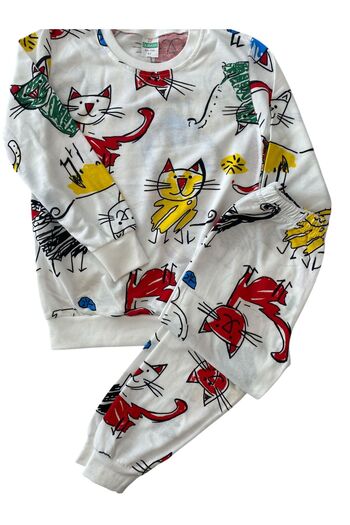 Arya Nisa Kids Unisex Cat Figure Printed 100% Cotton Seasonal Pajama Set