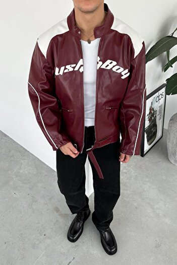 HAFKAGİYİM Bordo Rushboy Racer Leather Jacket
