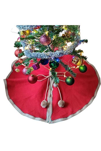 MODA NUR Christmas Tree Skirt, Pine Tree Foot Mat Cover, Red Color, Plush 70 cm
