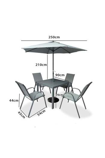 Family Ship Outdoor Dining Table Set with 4 Chairs and Umbrella - Grey