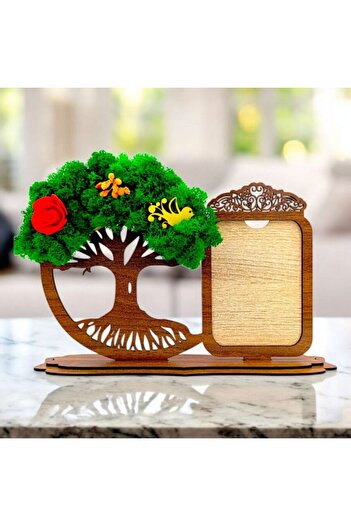 OEM Heart Tree Photo Frame with Lichen, Personalized Gift for Family - Walnut - 30x18cm