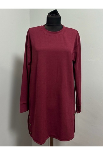 MSA Giyim Women's Ribbed Slit Detailed Long Sleeve Solid Color Casual Stretchy Tunic Sweat Hijab Combed Cotton