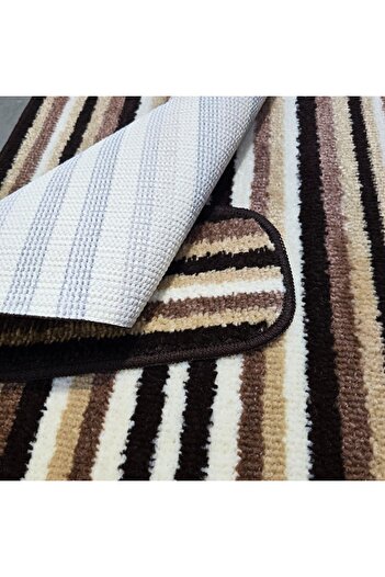 Kotonia Home Set of 2 bath mats anti-slip, 100% synthetic fibers, brown, 50×40 cm, 50×80 cm, Sandy Vitality