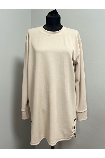 MSA Giyim Women's Ribbed Slit Detailed Long Sleeve Solid Color Casual Stretchy Tunic Sweat Hijab Combed Cotton