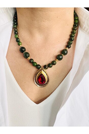 DEVİ fashion Natural Stone Drop End Necklace 48 cm