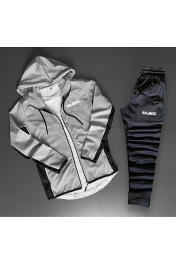 NOFLEN Balance Printed Men's Black Scuba Gray Bottom Top Tracksuit Set