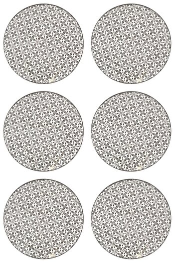 Vervo.ro pentru minți curioase Set of 6 Porcelain Plates, Beige with Black Pattern, 26.5 cm diameter