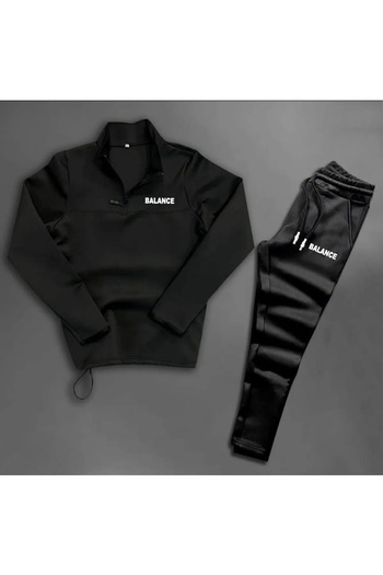 NOFLEN Balance Printed Men's Black Scuba Gray Bottom Top Tracksuit Set