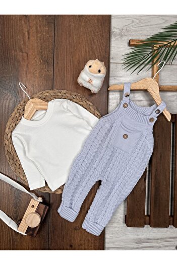 Kids Kingdom Knitwear Pocket Detailed Salopet Jumpsuit 2-Piece Baby Boy Set