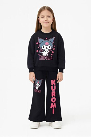 ARBİ kids Girl's Kuromi Detailed Three-Thread Fabric Embellished Full-Fit Suit