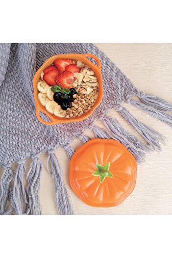OEM Pumpkin Bowl with Orange Ceramic Lid 450ml
