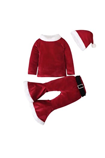 OEM Girls' Santa Claus costume, flared pants with fur, blouse and hat, red, 3-4 years, 98-104 cm