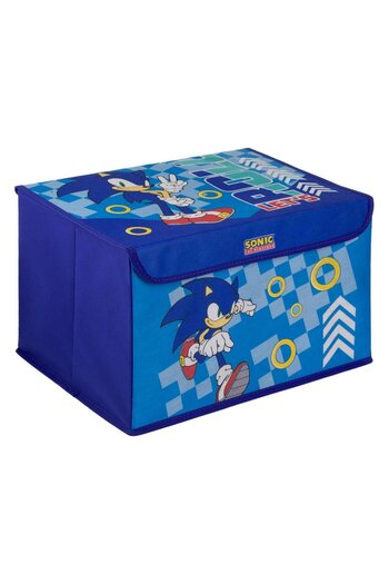 OEM Blue Textile Storage Box with Sonic Pattern & Lid 40x30x25cm