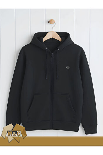 MÇ FAMİLY STORe Shardonlu 3-Ply Hooded Zippered Sweatshirt Oversized Thick Cotton Solid Color Jacket