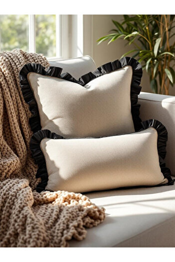 JACA Ruffled Square and Rectangular Inner Filled Decorative Pillow Throw Pillow Cushion Set (2 Pieces)