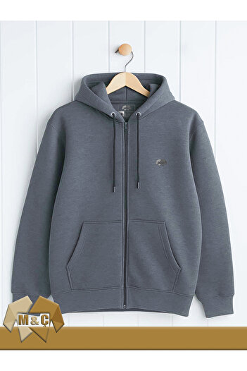 MÇ FAMİLY STORe Shardonlu 3-Ply Hooded Zippered Sweatshirt Oversized Thick Cotton Solid Color Jacket