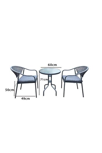 Family Ship Round Garden Table Set with Glass Top and 2 Seating Chairs - Grey