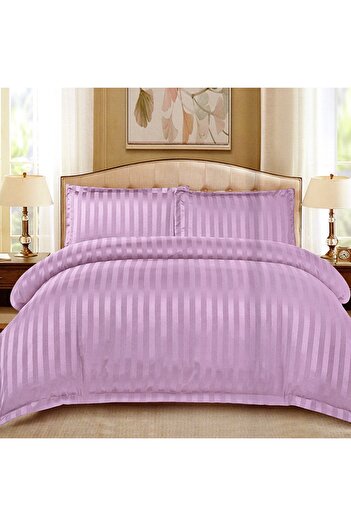 OEM Damask Stripe Light Lilac Bed Linen 4 Pieces (Fine)