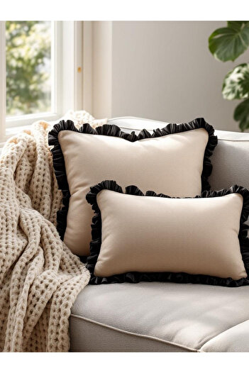 JACA Ruffled Square and Rectangular Inner Filled Decorative Pillow Throw Pillow Cushion Set (2 Pieces)