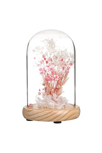 OEM Decorative Easter Glass Dome with LED & Pink White Flowers Ø12x18cm