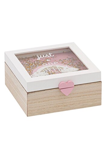 OEM Wooden Storage Box with Glass Rainbow Gold Confetti 15x15x7cm