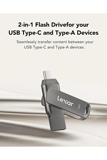 Lexar JumpDrive D400 USB 31 Type-C Dual Flash Drive, 128GB, Gray
