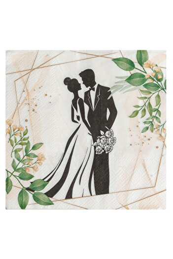 OEM White 2-Ply Table Napkins with Wedding Couple Pattern 33x33cm - 20pcs