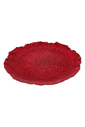 OEM Round Decorative Plastic Christmas Plate Red Embossed Asymmetric Ø33x1.5cm
