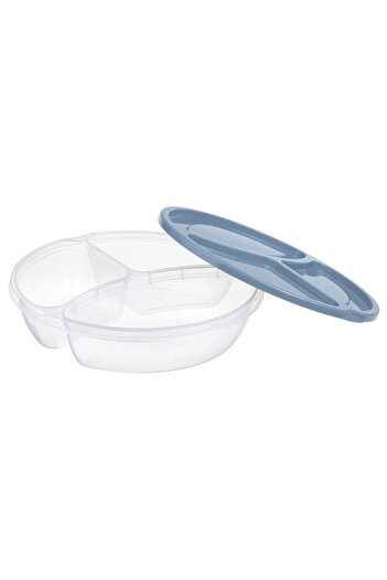 OEM Round Plastic Casserole with 3 Compartments & Gray Lid 1.1L